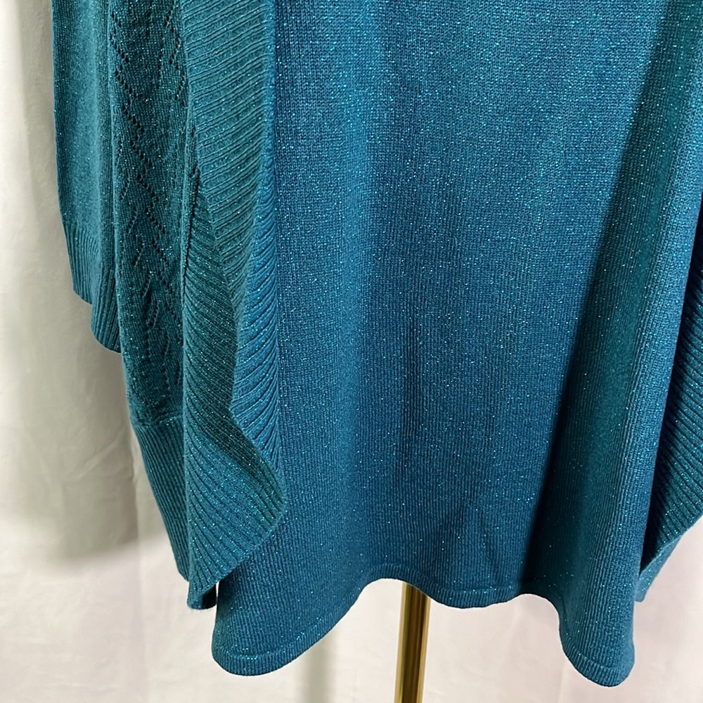 NWT Karen Scott Teal Rhinestone Embellished Glittery Twofer Cardigan - Picture 8 of 16